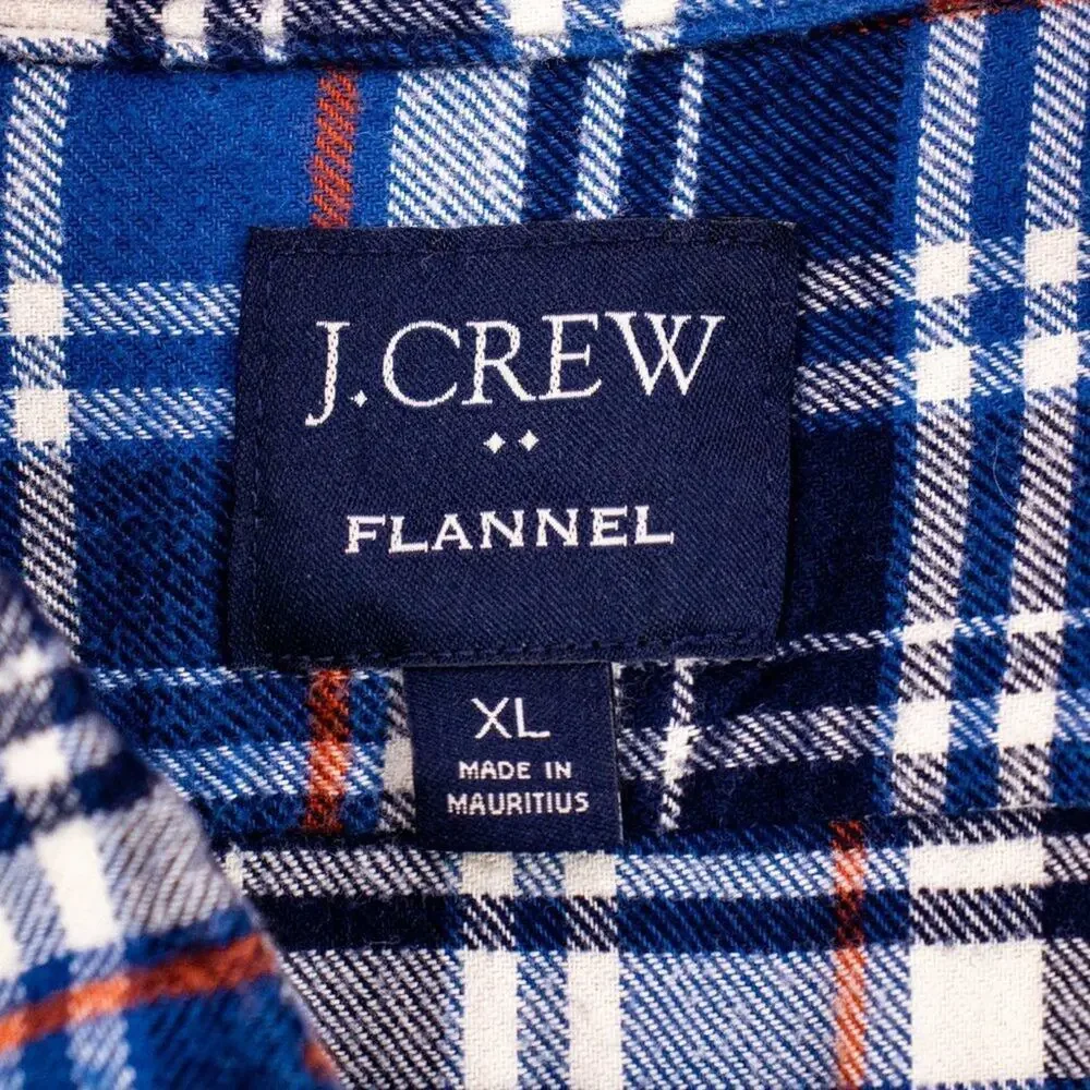Men’s XL Flannel Shirt Blue Plaid 100% Cotton Long Sleeve Button Up J.Crew